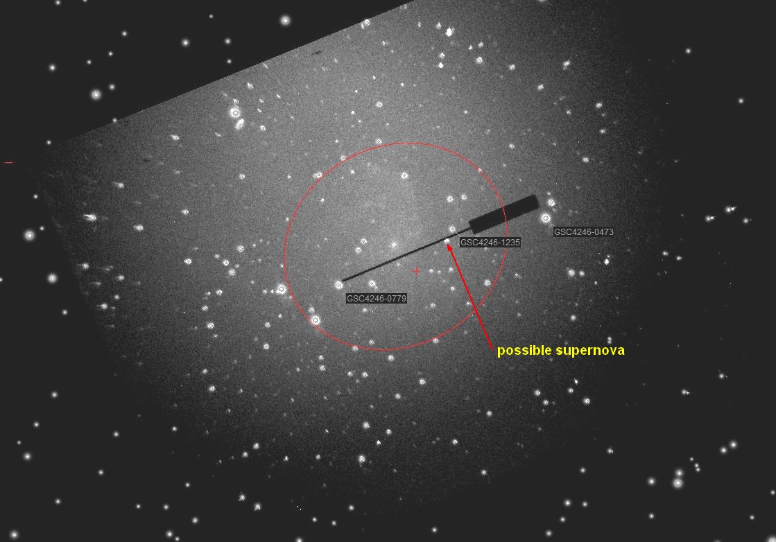 guiding image with small shift to show the suspected SN near the slit + astrometry and Prism map.